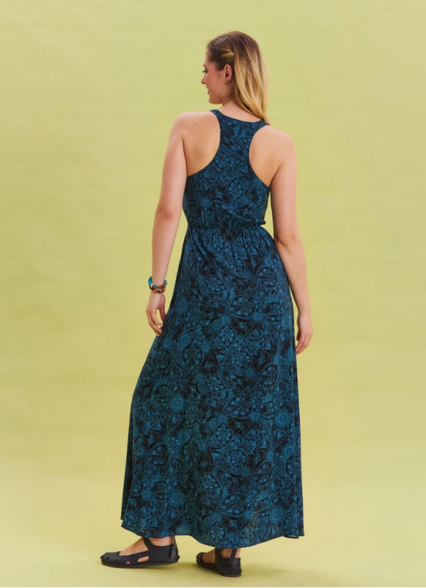 Indigo Bohemian Dress with Slit Neck 4646